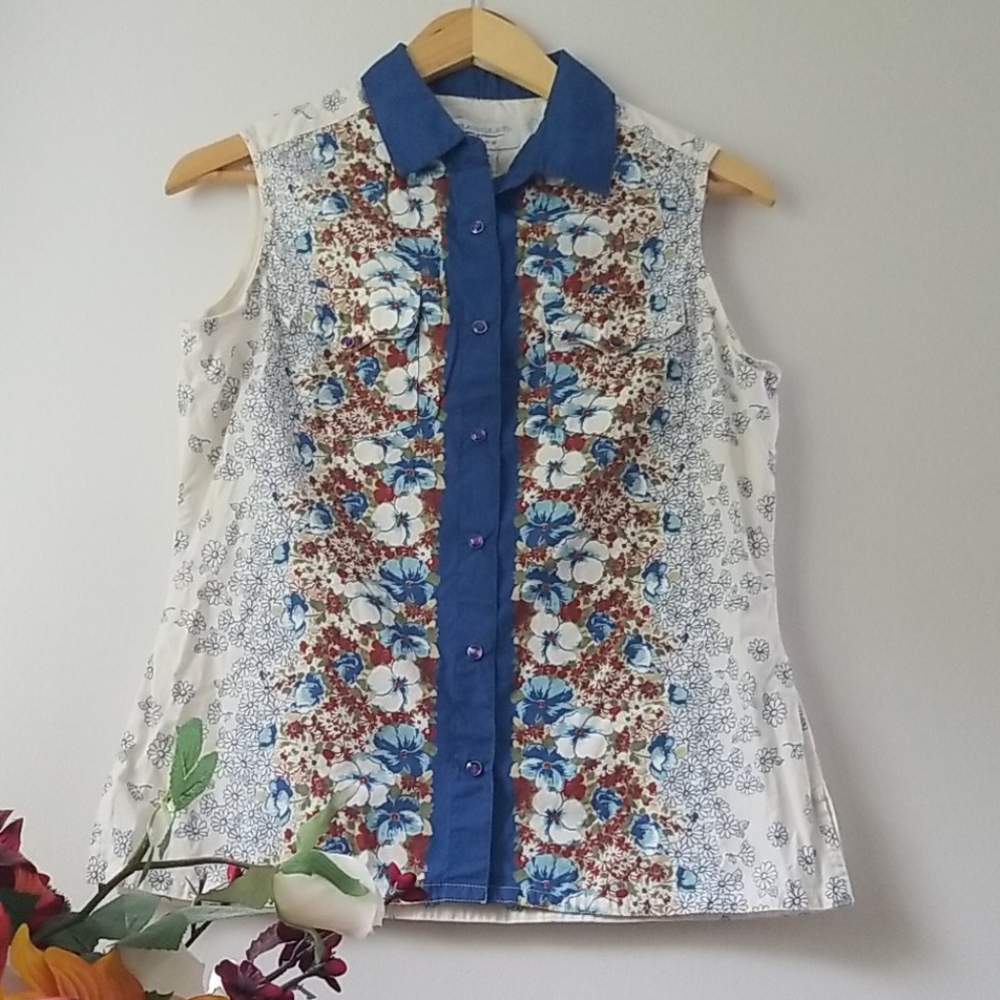 💎3/$12 Wrangler blues collared snap front western tank S - Picture 2 of 5